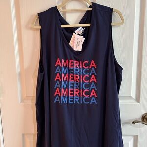 LuLaRoe “Kristina” Americana Navy Tank Top with Red and Blue America Print